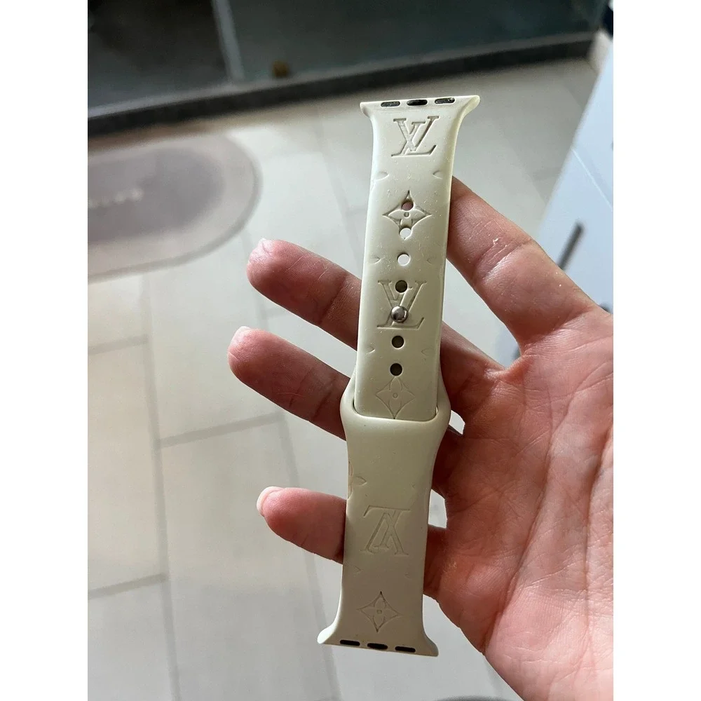 Cream Monogram Silicone Watch Band for Apple Watch Designer Style Sport Strap